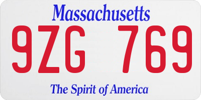 MA license plate 9ZG769