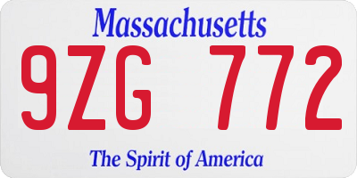 MA license plate 9ZG772