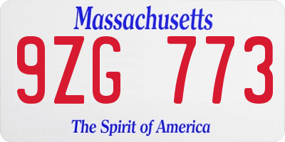 MA license plate 9ZG773