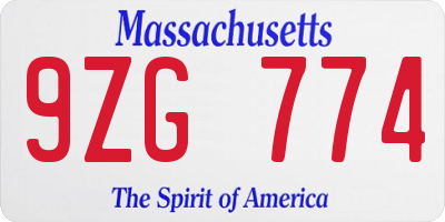 MA license plate 9ZG774