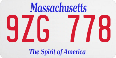 MA license plate 9ZG778