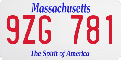 MA license plate 9ZG781