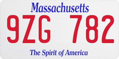 MA license plate 9ZG782