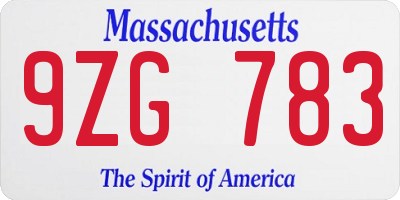 MA license plate 9ZG783