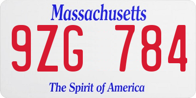 MA license plate 9ZG784