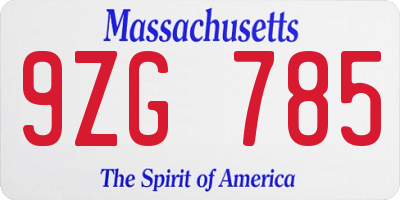 MA license plate 9ZG785