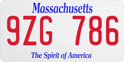 MA license plate 9ZG786