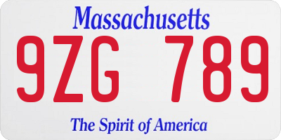 MA license plate 9ZG789