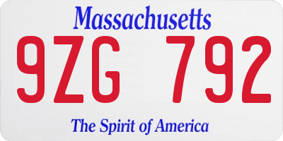 MA license plate 9ZG792