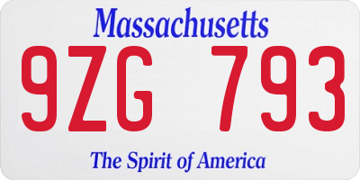 MA license plate 9ZG793