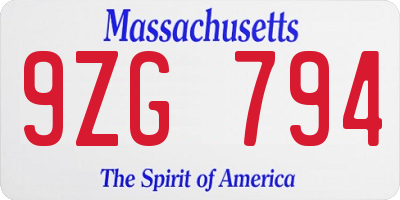 MA license plate 9ZG794