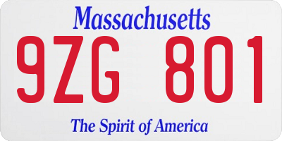 MA license plate 9ZG801