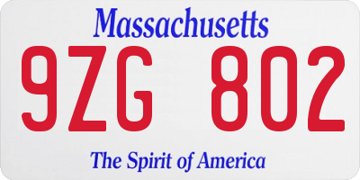 MA license plate 9ZG802