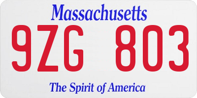 MA license plate 9ZG803