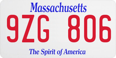 MA license plate 9ZG806