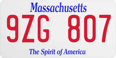 MA license plate 9ZG807