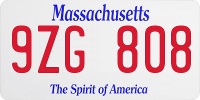 MA license plate 9ZG808
