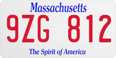 MA license plate 9ZG812
