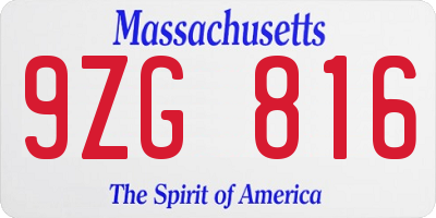 MA license plate 9ZG816