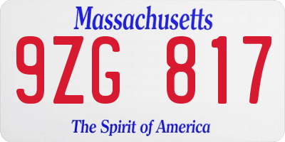 MA license plate 9ZG817