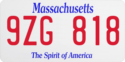 MA license plate 9ZG818