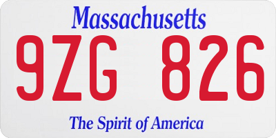 MA license plate 9ZG826