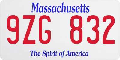 MA license plate 9ZG832