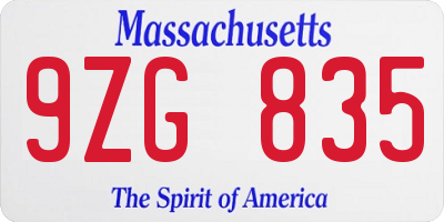 MA license plate 9ZG835
