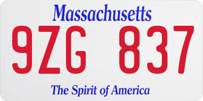 MA license plate 9ZG837