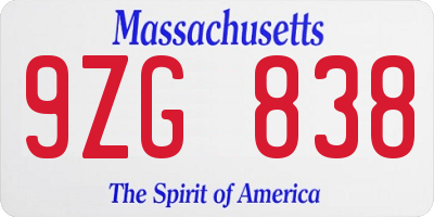 MA license plate 9ZG838