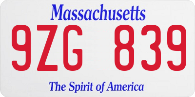 MA license plate 9ZG839