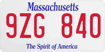 MA license plate 9ZG840