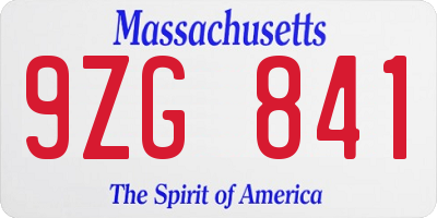 MA license plate 9ZG841