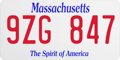 MA license plate 9ZG847