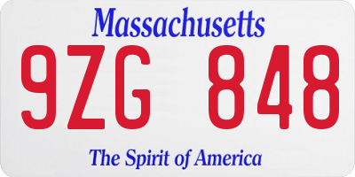 MA license plate 9ZG848