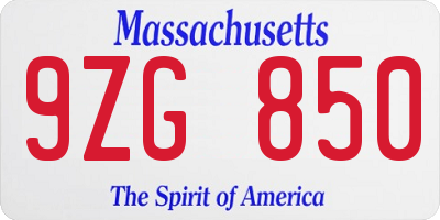 MA license plate 9ZG850