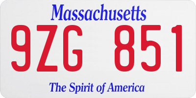 MA license plate 9ZG851