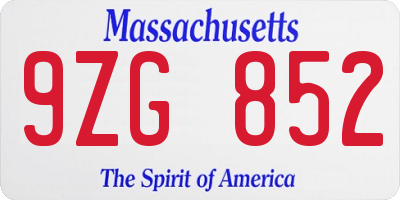 MA license plate 9ZG852