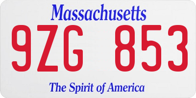 MA license plate 9ZG853