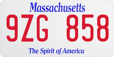 MA license plate 9ZG858