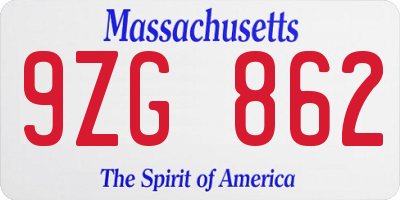 MA license plate 9ZG862