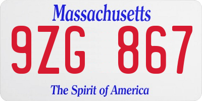 MA license plate 9ZG867