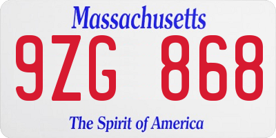 MA license plate 9ZG868