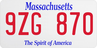 MA license plate 9ZG870
