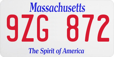 MA license plate 9ZG872