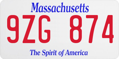 MA license plate 9ZG874