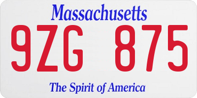MA license plate 9ZG875