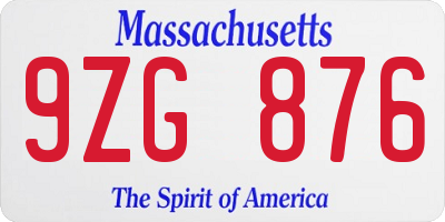 MA license plate 9ZG876