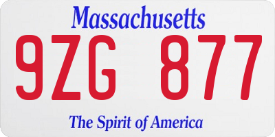 MA license plate 9ZG877