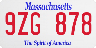 MA license plate 9ZG878